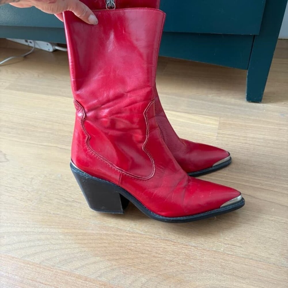 Women ZARA Red Cowboy Boots